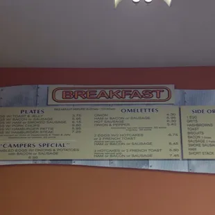 Breakfast menu.