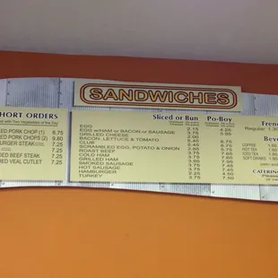 Breakfast menu.