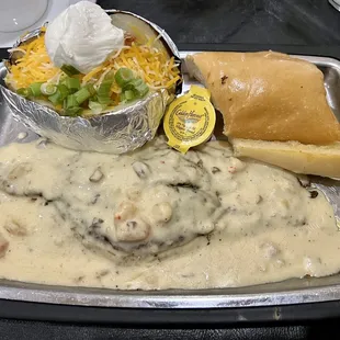 Seafood Stuffed Fish, with Loaded Baked Potato