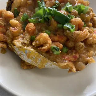 Friday special loaded bake Potato with fried crawfish tails etoufee topping.. HUGE !!