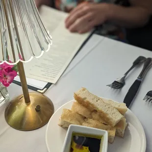 Delicious bread served table side with olive oil and balsamic vinegar.