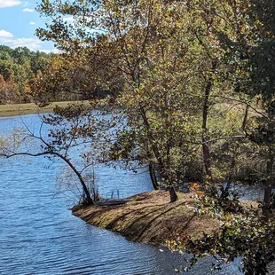 a small island in the middle of a lake