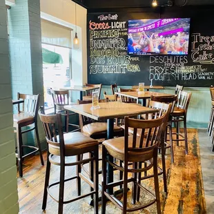 tables and chairs in a restaurant