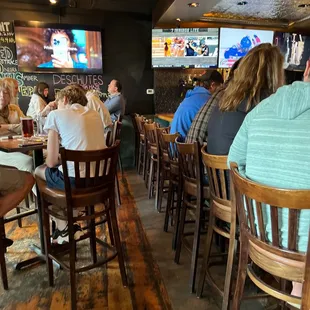 a group of people sitting at a bar