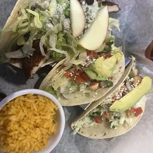 Southern Fried, Beef and Potatoe, and Ahi Tuna tacos on floor tortilla.  All really good.  My favorite was the ahi tuna.