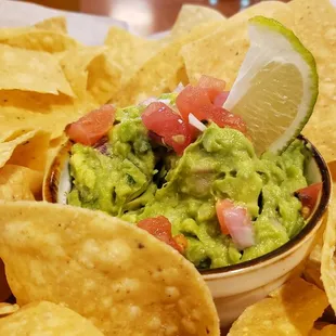 Chips &amp; guacamole ($11), vegan by default. Not bad.