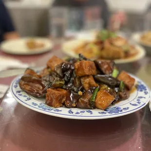 Eggplant and tofu in a tasty (hoisin -bean base?) sauce