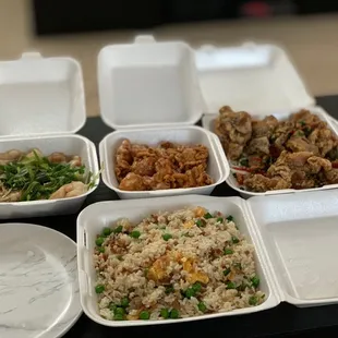 Char Siu Fried Rice, Steam Fish Ginger Onion, Honey Walnut shrimp &amp; Salt &amp; Pepper Pork Chop!