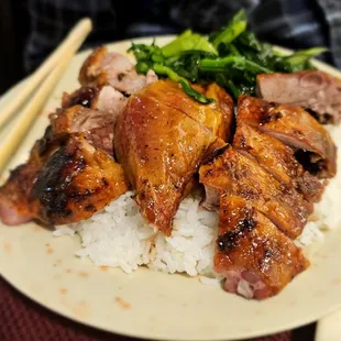 Dinner @Lagoon Chinese Restaurant; 1/22/2025. Hubby David ordered Roast Duck on Rice. I don&apos;t eat Roast Duck, but I&apos;ll eat the Skin w/Bun.