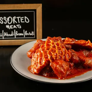 Tender beef tripe and tendons, cooked in our tasty red stew sauce. No meal is complete without them!