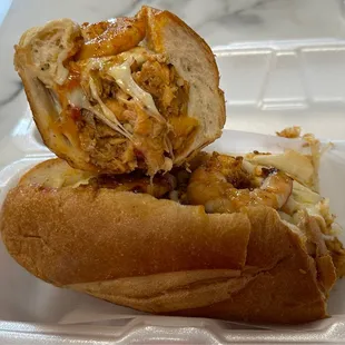 Salmon &amp; Shrimp Cheesesteak - delicious on a Liscio&apos;s roll. Nice mix of spices with a light spicy bite.