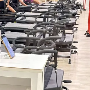 Two rows of machines