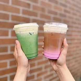 Banana Cream Matcha Latte and Strawberry Sakura Latte
