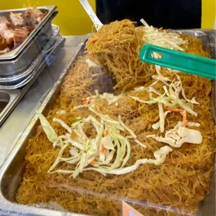 a tray of noodles