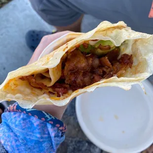 Bacon cheese avocado crepe