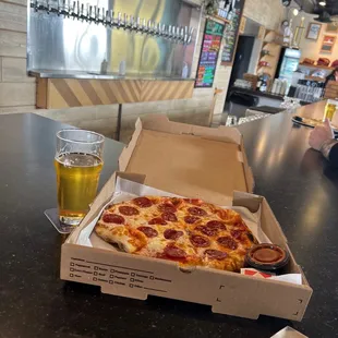 Mexican lager an pepperoni pizza!