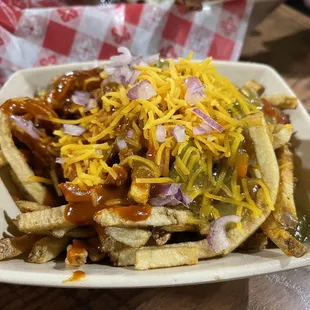 Christmas (red and green) chili cheese fries