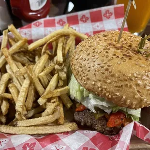 Green chili Laguna burger with fresh cut fries