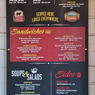 the menu of the restaurant