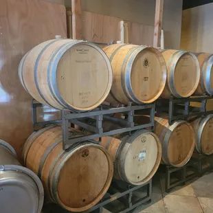 barrels stacked on a rack