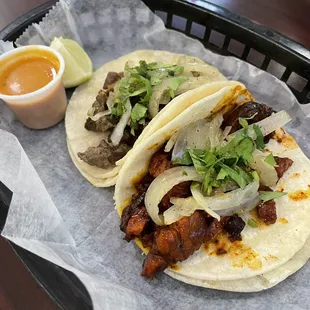 Steak and pastor street tacos
