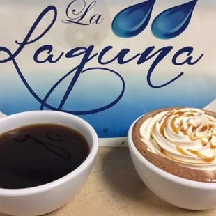 Hot chocolate and Coffee.