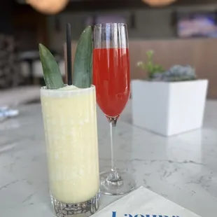 Pina colada and strawberry mimosas