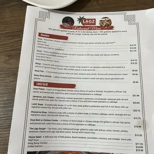 Front of menu