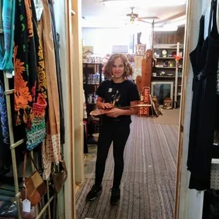 Just my kid inside the shop.