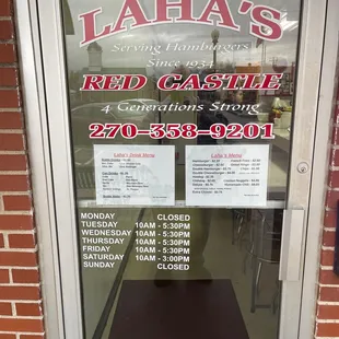 Menu/hours of operation