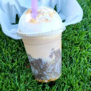 Rabbri Falooda drink made with home made noodles, kulfi ice cream, chia seeds and nuts