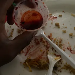 Ate that with this lovely sauce idk the name but it was good.. Ate the Grounded chicken with green peas (kema muter) or chick peas.