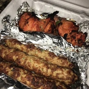 Chicken kabobs and chicken tikka boti were sooo good! Both plates come with naan!