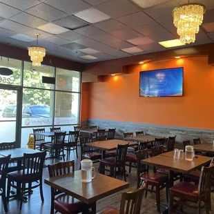 tables and chairs in a restaurant