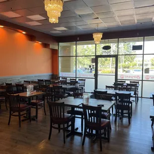 tables and chairs in a restaurant