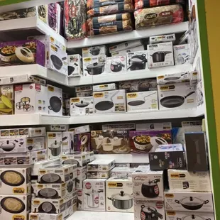 Asian blankets, hotpot stove, pots and pans, pressure cooker, pancake maker etc.