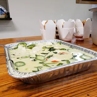 a pan of food on a table