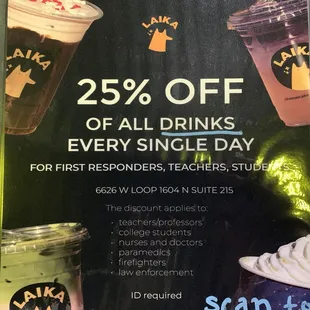 Daily discount for first responders, teachers and students!