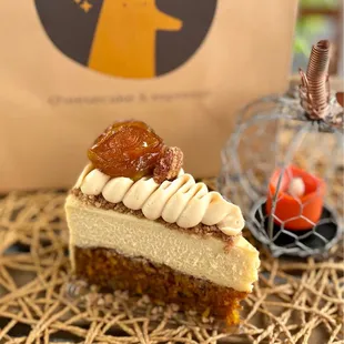 Harvest on the Moon $7.50 - carrot cake w/brown sugar cheesecake, a crunchy layer, whipped caramel, caramelized apple, and a candied pecan