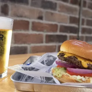 a cheeseburger and fries