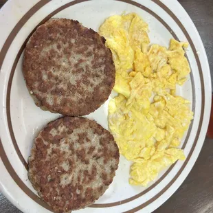 Eggs and sausage patties