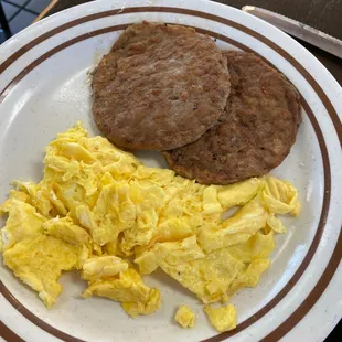 2 eggs. 2 sausage patties.
