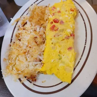 Greek omelet with hash-browns