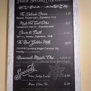 House Specialty Beverages (Menu 1/7)