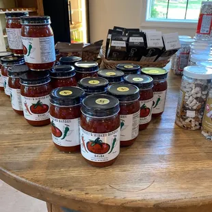 jars of preserves on a table