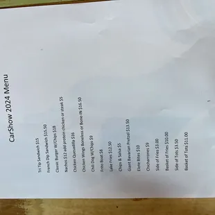 Car show menu