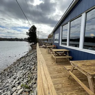 picnic tables on the dock
