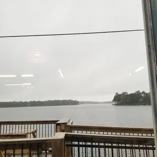 a view of the lake from the deck