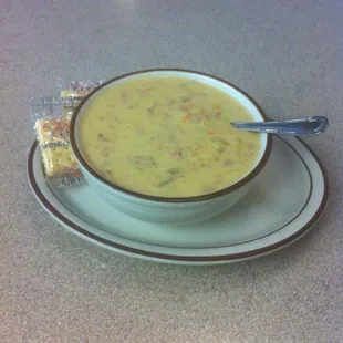 a bowl of soup on a plate