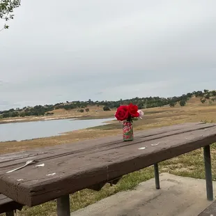 Lady gave us flowers.    sweet.